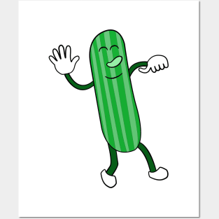 Happy, Friendly, Dancing Cucumber Funny Cartoon Posters and Art